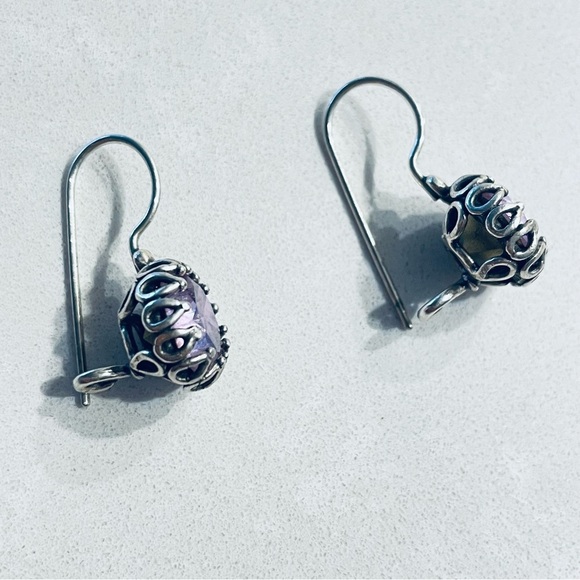 SILVER 925 PENDANT EARRINGS PURPLE CRYSTAL - Picture 7 of 7